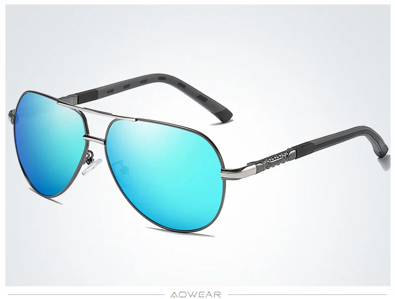 AOWEAR Aviation Luxury Sunglasses Men Polarized Oversized Driving Mirror Glasses Male Brand Designer Retro Eyewear with Case