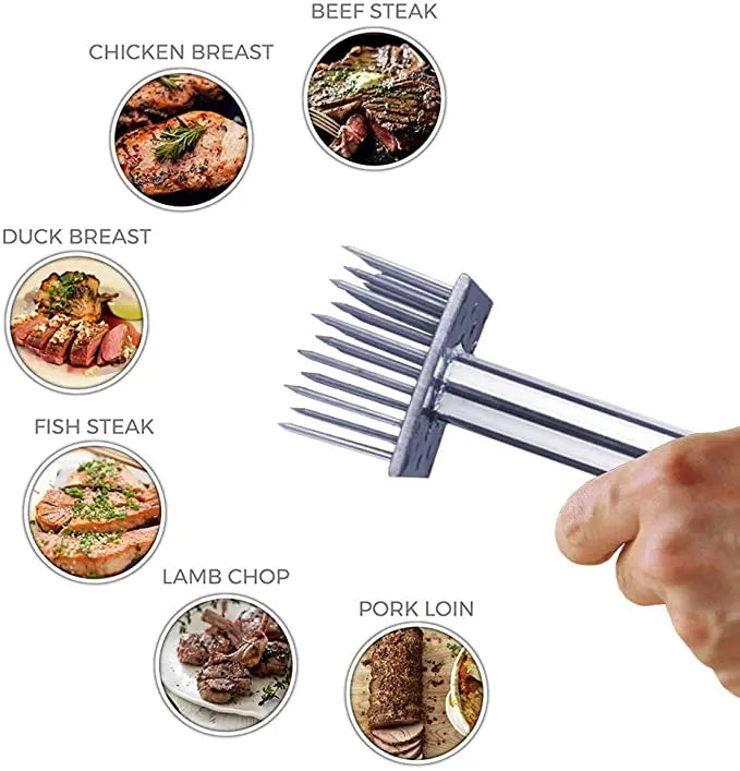 Stainless Steel Meat Needles Meat Hammer Pounders Wooden Handle Profession Meat Tenderizer For Beef Tender Steak Kitchen Tools