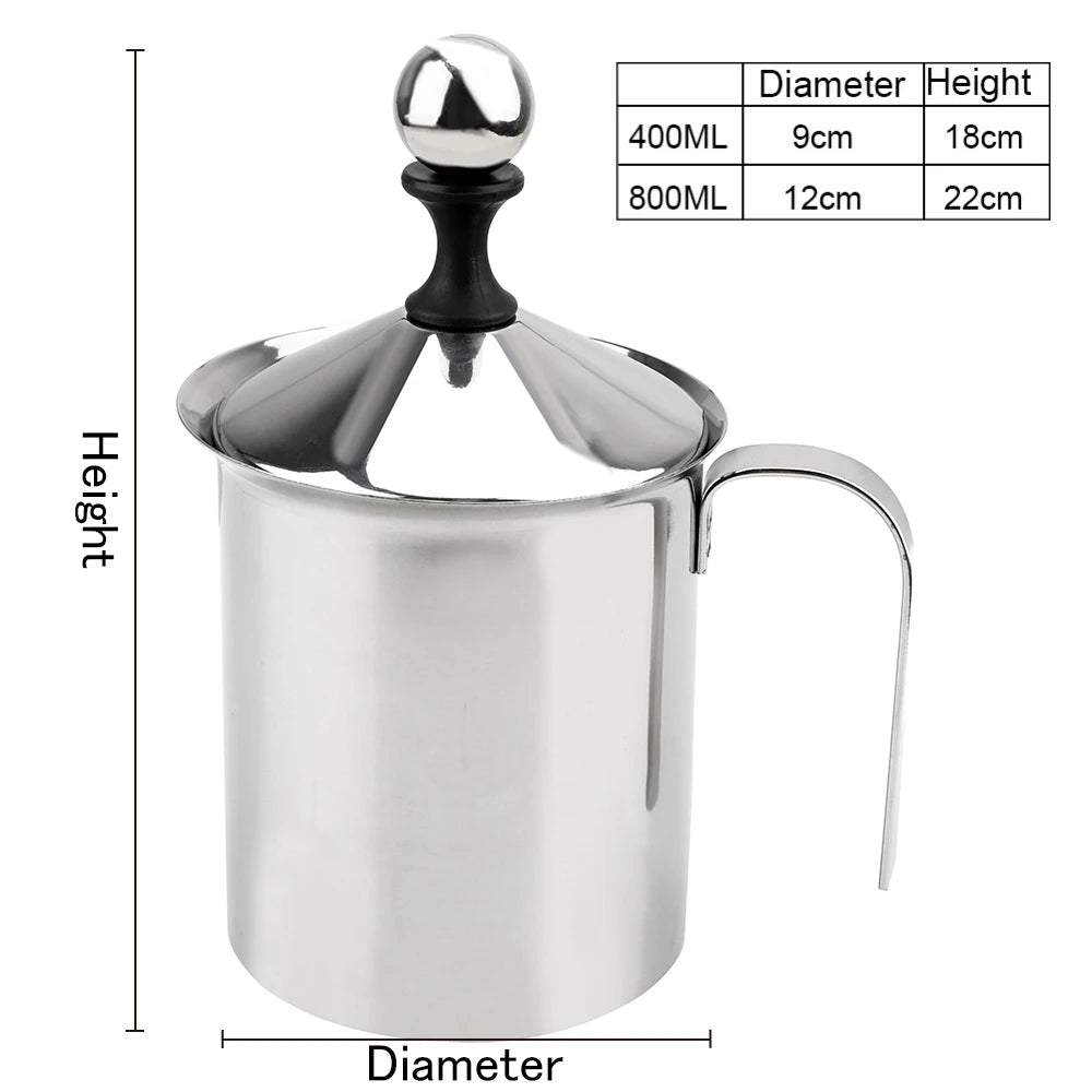 Stainless Steel Double Mesh Milk Creamer Milk Foam Mesh Coffee Foamer Manual Milk Frother Kitchen Tools 400/800ML
