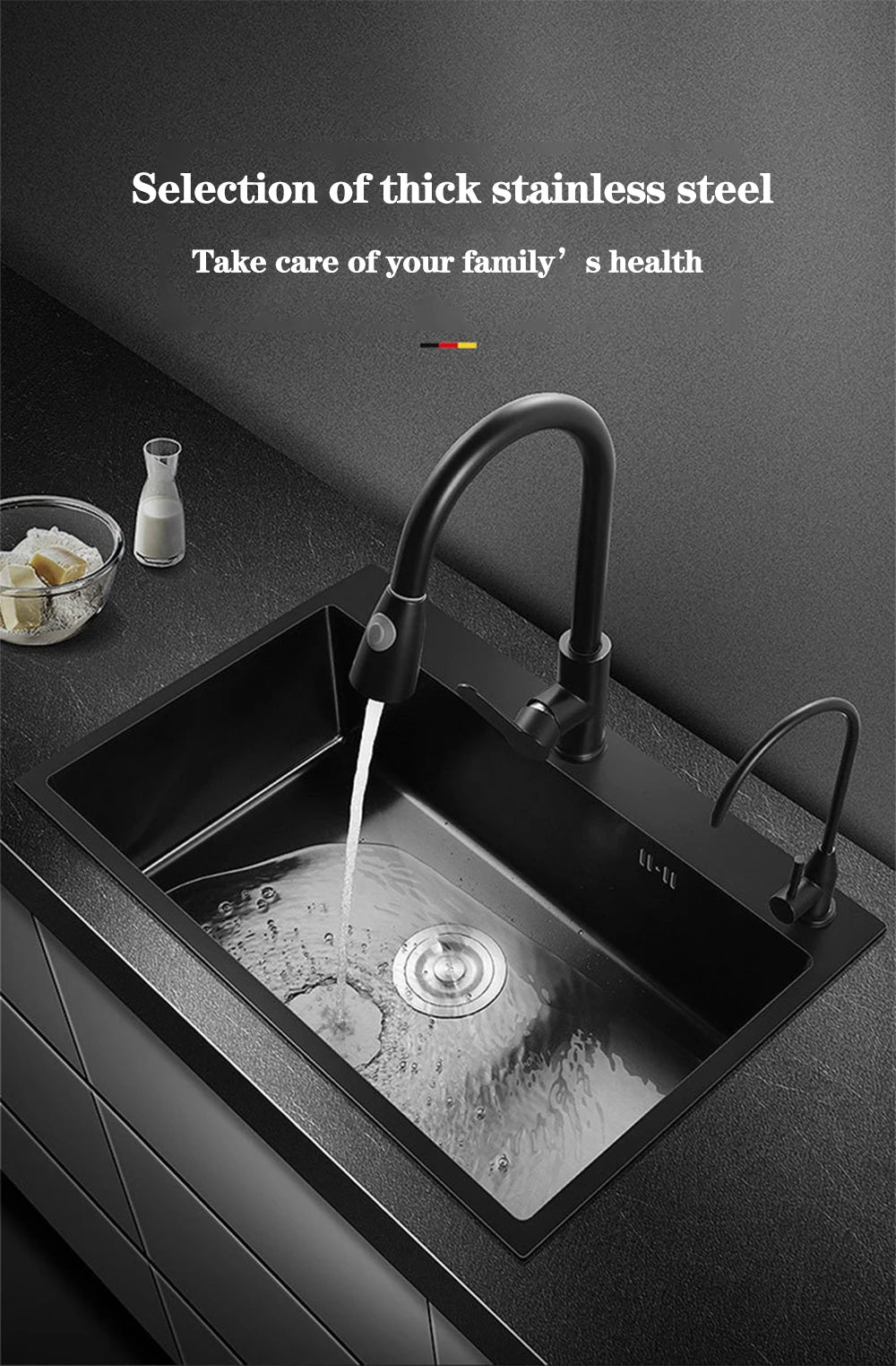 DQOK Stainless Steel Kitchen Sink Slot Dish Basin Kitchen Sink Drain Basket And Drain Pip Rectangular