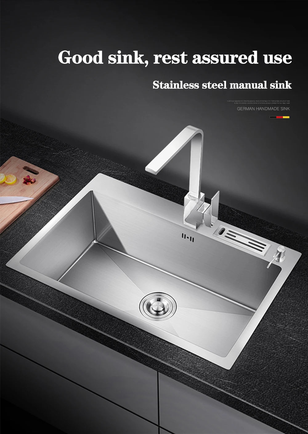DQOK Stainless Steel Kitchen Sink Slot Dish Basin Kitchen Sink Drain Basket And Drain Pip Rectangular