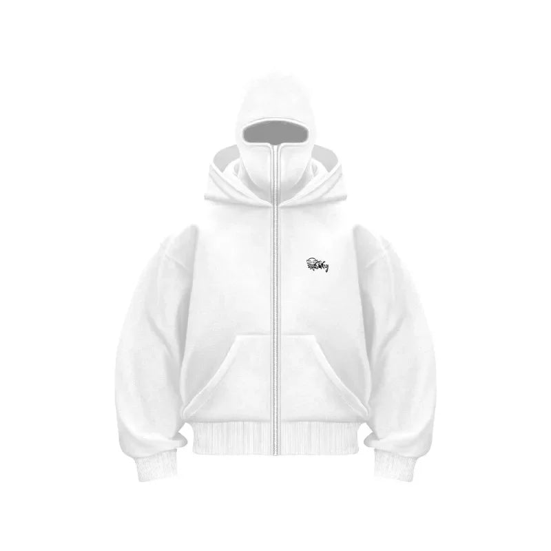 Y2K Zip up Hoodie vintage Double Hat resistant Gothic Printing Oversized Hoodie Men Women Hip hop Fashion Streetwear Jacket top