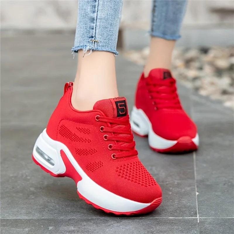 Women Sport Shoes Air Cushion Running Sneaker Comfortable Mesh Shoes Lace Up Breathable White Walking Shoes