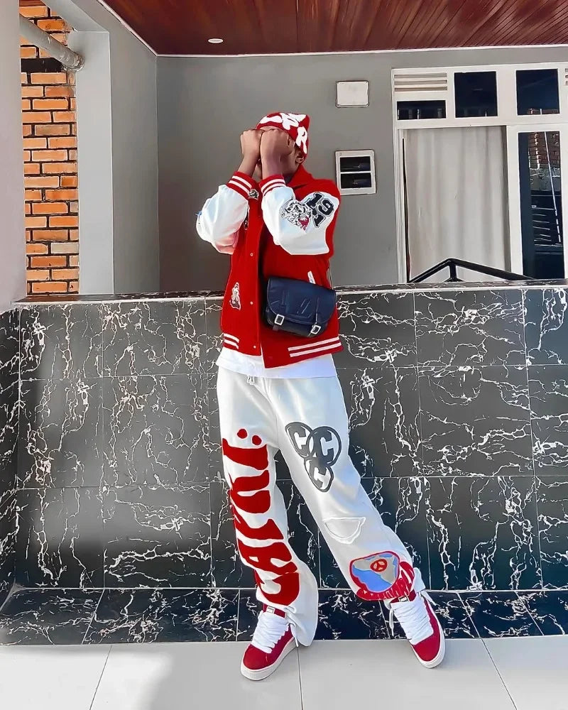 2025 Gothic Letter Embroidered Casual Trousers Men Y2k American Fashion Brand Oversized Harajuku Hip-hop Rock Wide-leg Pants Men