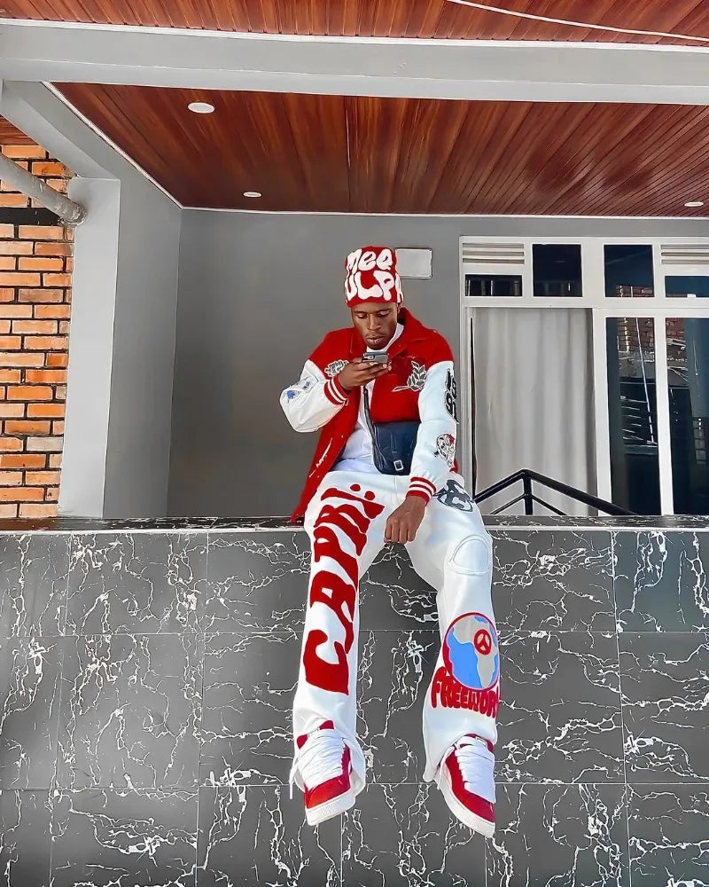 2025 Gothic Letter Embroidered Casual Trousers Men Y2k American Fashion Brand Oversized Harajuku Hip-hop Rock Wide-leg Pants Men
