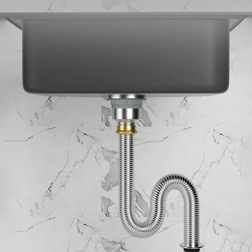 40/60cm Stainless Steel Bathroom Kitchen Sink Siphon Waste Drain Flexible Pipe Hose Home Retractable Drainage Tube