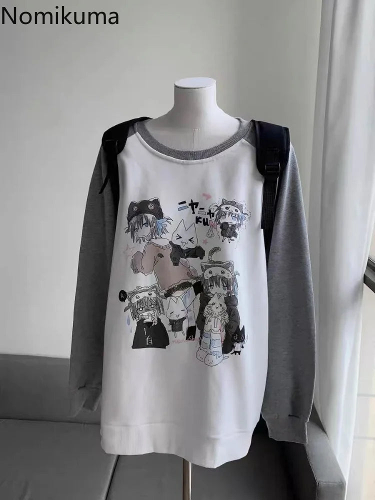 Cotton Cat Print Hoodies Women Streetwear Chic Long Sleeve Sweatshirts Casual Korean Oversized Hoodie Y2k Tops 2025 Ropa Mujer