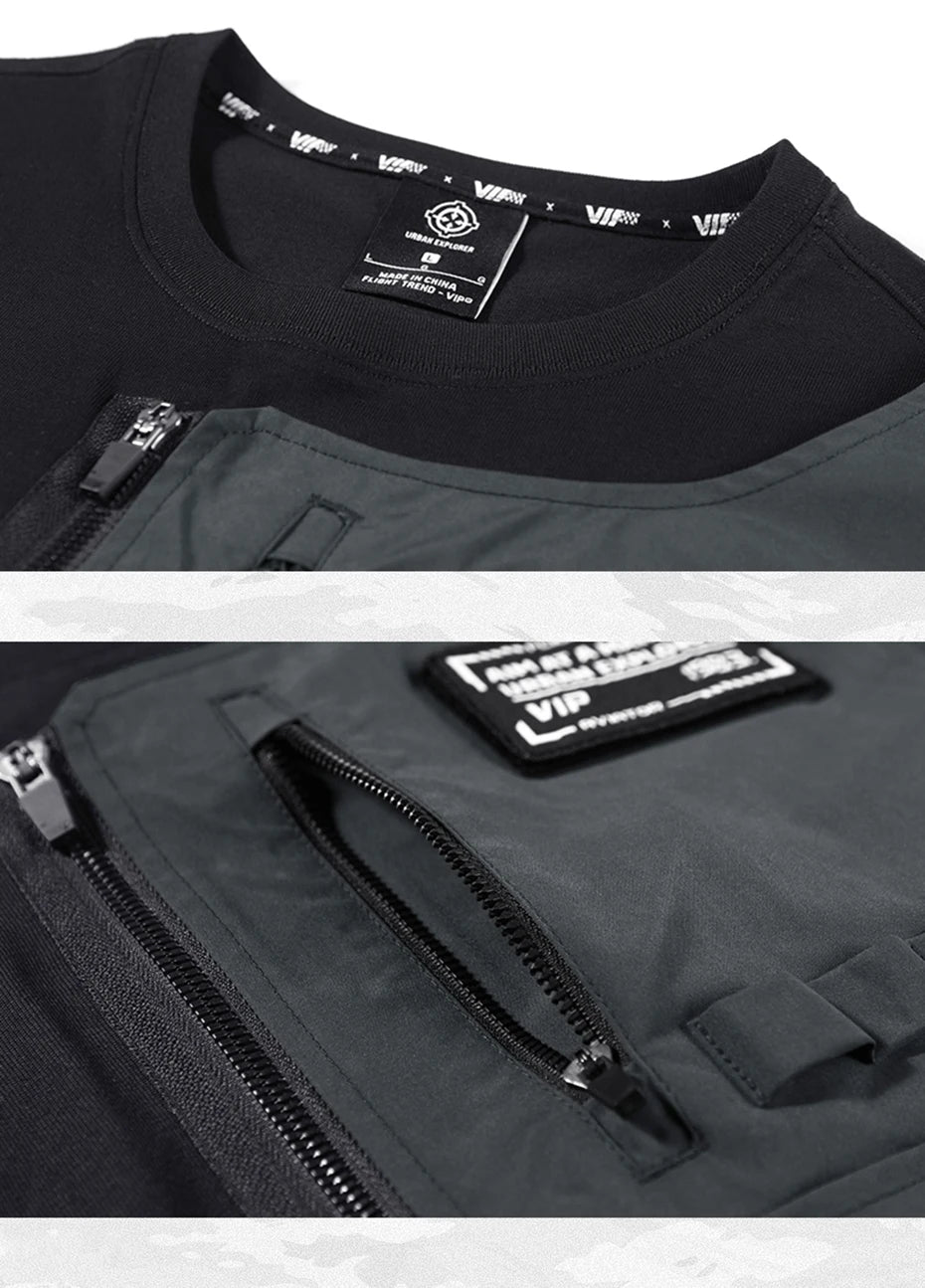 Mens Fashion Techwear T Shirt Hi Street Mechanical Tactical Tshirts Oversized Harajuku Hip Hop Streetwear Cargo Tops Tees