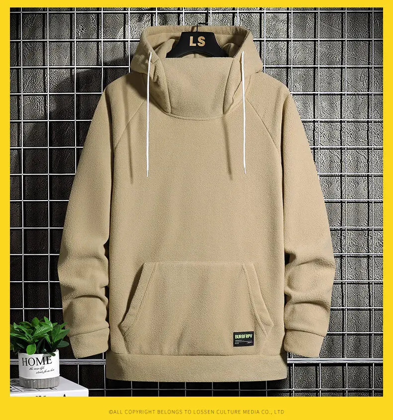 2024 Men's Thick Polar Fleece Sweatshirt Paired Couple Y2k Streetwear Autumn Winter Hood Sports Black Windproof Oversized Hoodie