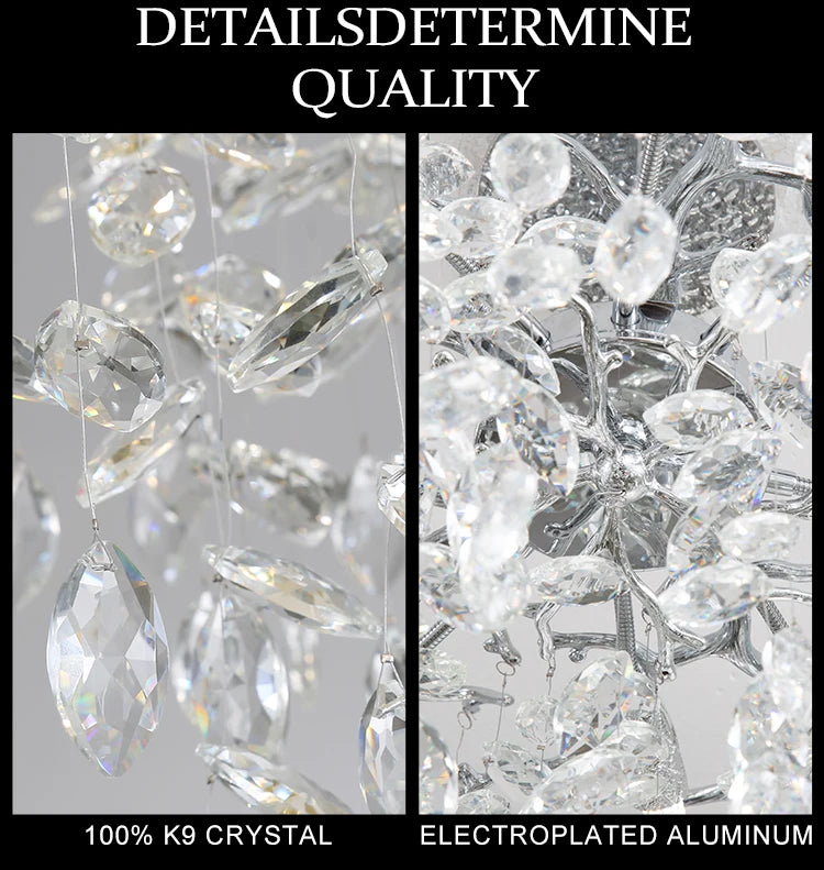 Round Chrome K9 Crystal Ceiling Chandelier For Bedroom Living Dining Room Kitchen Table Modern Crystal Branch Pendant Chandelier