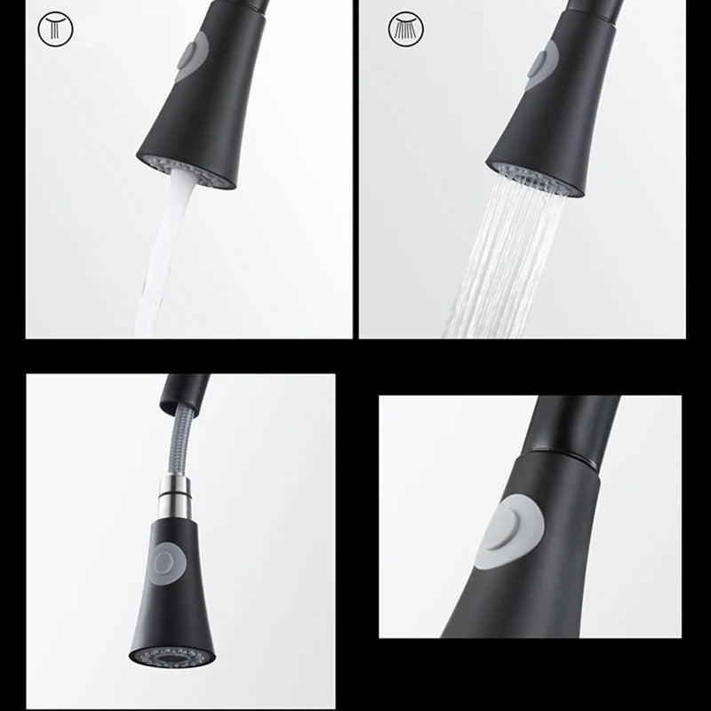 Black/Matte White Kitchen Faucet Single Hole Pull Out Stream Sprayer Head Sink Mixer Tap Deck Mounted Cold Hot Water Chrome Tap