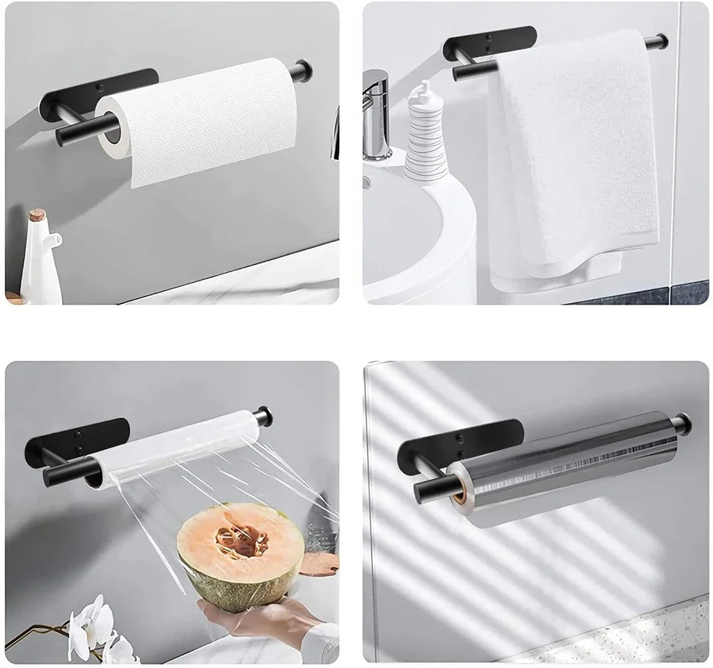 1pc Stainless Steel Paper Towel Holder No Punch Wall Mount Paper Roll Shelving Toilet Home Bathroom Kitchen Organizer