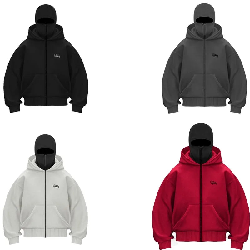 Y2K Zip up Hoodie vintage Double Hat resistant Gothic Printing Oversized Hoodie Men Women Hip hop Fashion Streetwear Jacket top