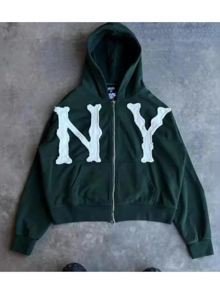 Oversized Sweatshirt Women Y2k American High Street Trend Jacket Men Letter Embroidered Zipper Hoodie Harajuku Fashion Retro Top