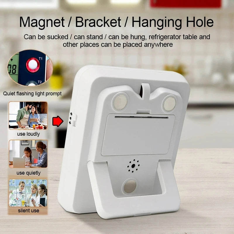 Digital Kitchen Timer 3 Channels Count UP/Down Timer 3 Levels Volume Alarm Clock LCD Display Mute Flashing Timer for Studying