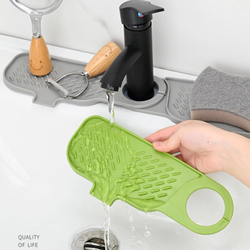 Kitchen Sink Splash Drain Mat Silicone Faucet Handle Drip Catcher Tray Dish Soap Dispenser&Sponge Holder Mat Sink Accessories