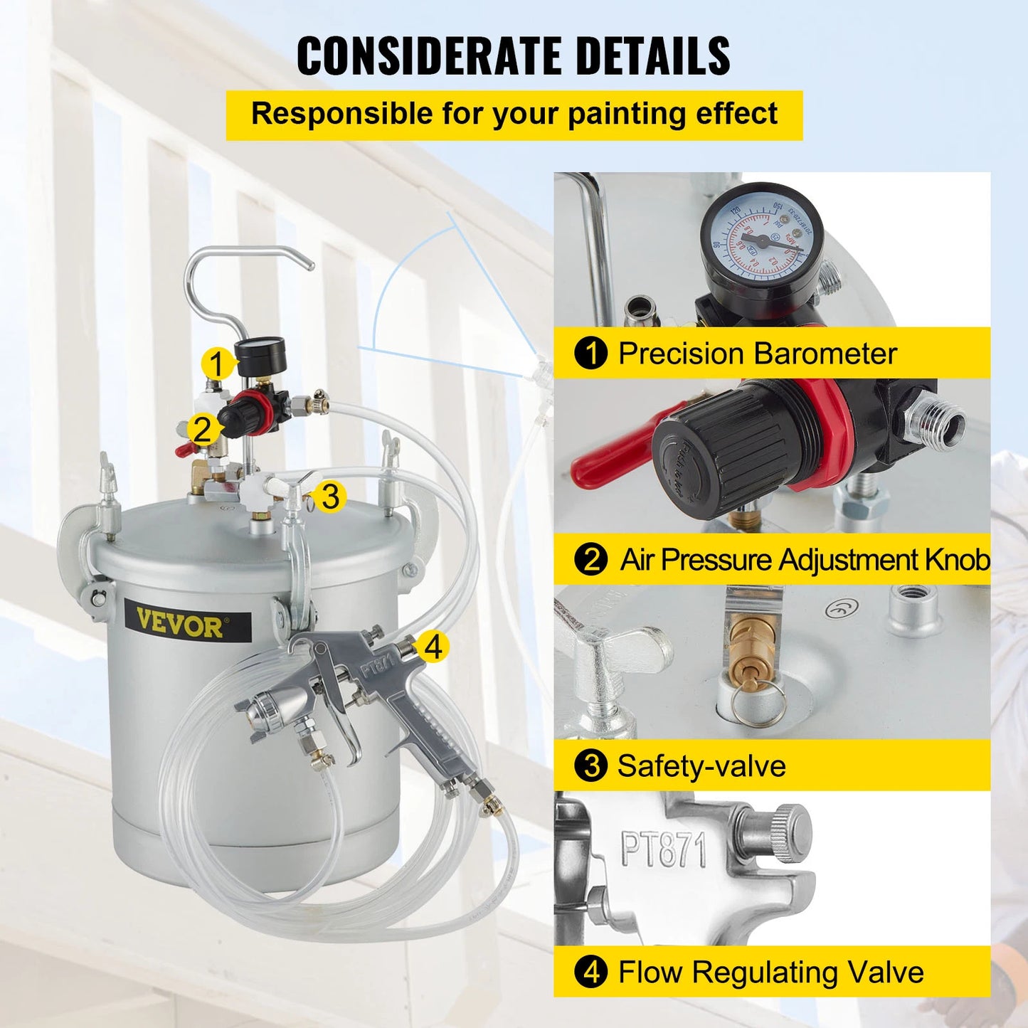 SucceBuy High Pressure Paint Pot 10L15L Sprayer Tank W/ Spray Gun Hose for Home Industrial Commercial Painting Spraying Coating