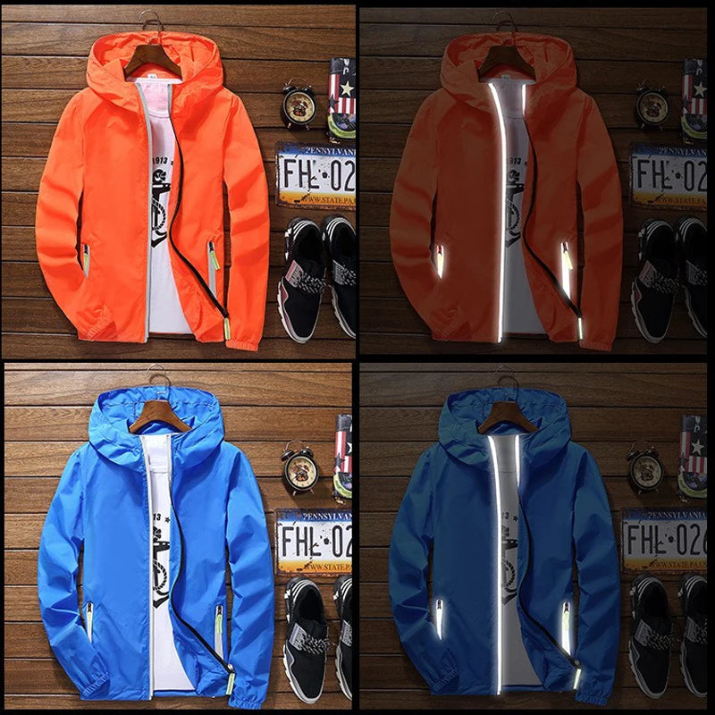 Mens Women Reflective Jacket DIY Custom Design Logo Windbreaker Zipper Jackets Coat Sunscreen Jacket Sports Pilot Oversized 7XL