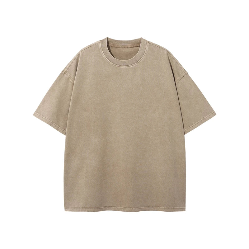 ZODF New Spring Summer Washed Cotton Solid T Shirts For Men Unisex High Street Loose Edge Oversized Noshrink T-Shirt Tee HY0465