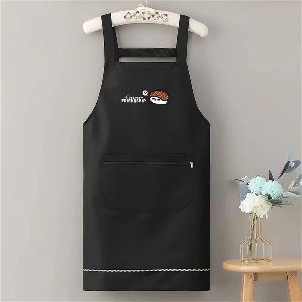Waterproof Oilproof Apron Home Kitchen Apron with Zipper Large Pocket Fashion Abrasion Resistant Workwear for Women and Men