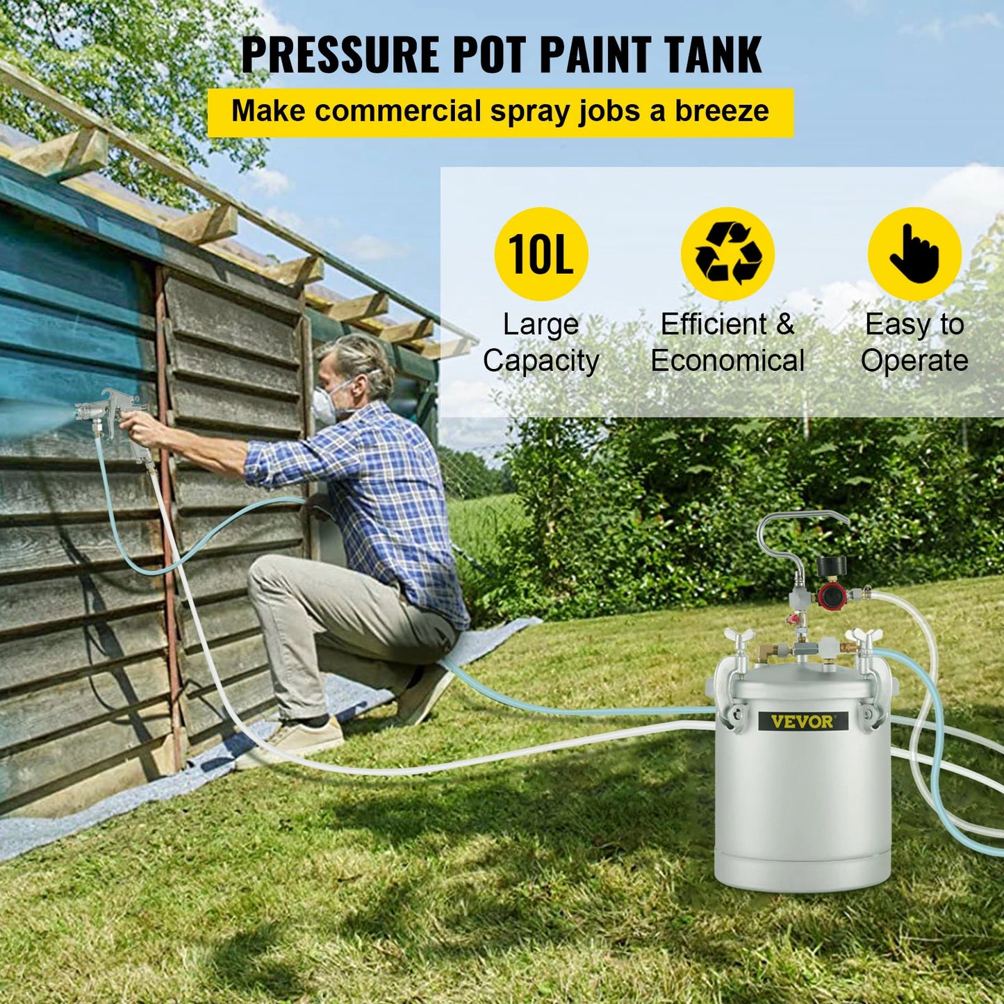 SucceBuy High Pressure Paint Pot 10L15L Sprayer Tank W/ Spray Gun Hose for Home Industrial Commercial Painting Spraying Coating