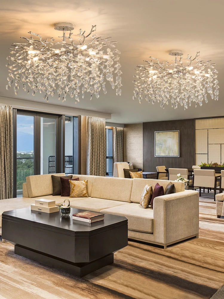 Round Chrome K9 Crystal Ceiling Chandelier For Bedroom Living Dining Room Kitchen Table Modern Crystal Branch Pendant Chandelier