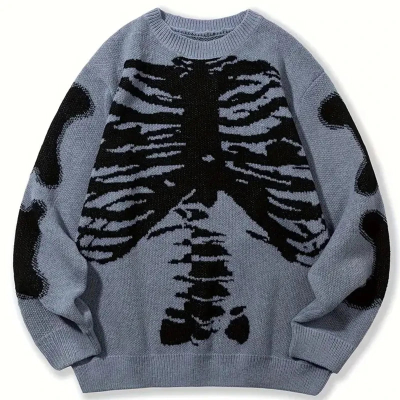 Y2K Style Oversized Sweater Skeleton Print Women Vintage Knitted Pullover Tops FashionAutumn Winter Unisex Streetwear Sweaters