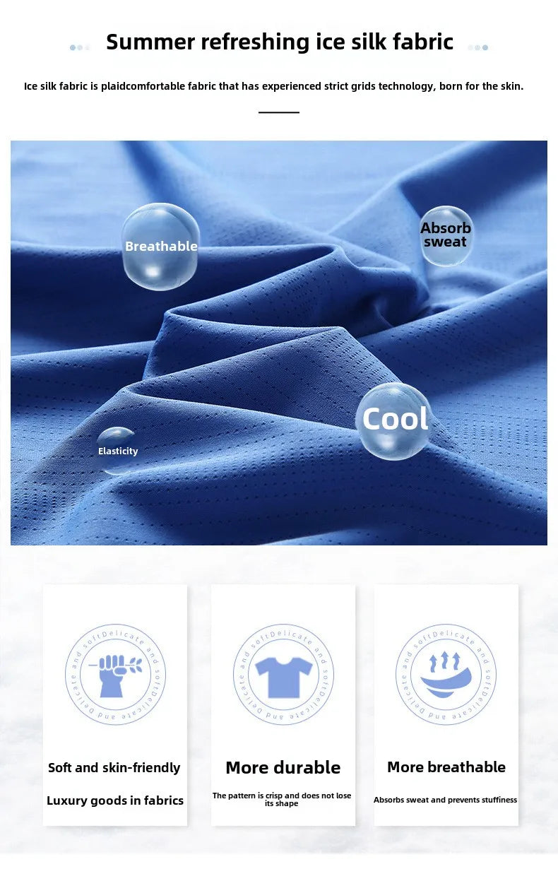 Summer Thin Ice Silk T-Shirt For Men Crew Neck Short Sleeve Casual Soft Fitness Tops Plain Oversized Tees