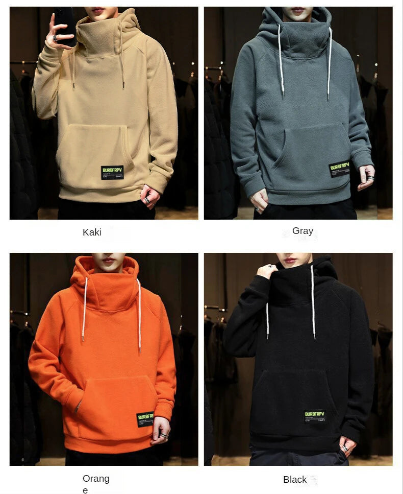 2024 Men's Thick Polar Fleece Sweatshirt Paired Couple Y2k Streetwear Autumn Winter Hood Sports Black Windproof Oversized Hoodie
