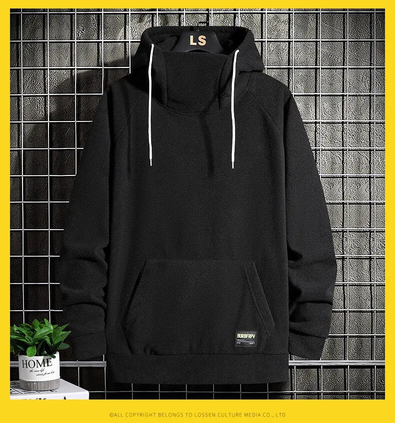 2024 Men's Thick Polar Fleece Sweatshirt Paired Couple Y2k Streetwear Autumn Winter Hood Sports Black Windproof Oversized Hoodie