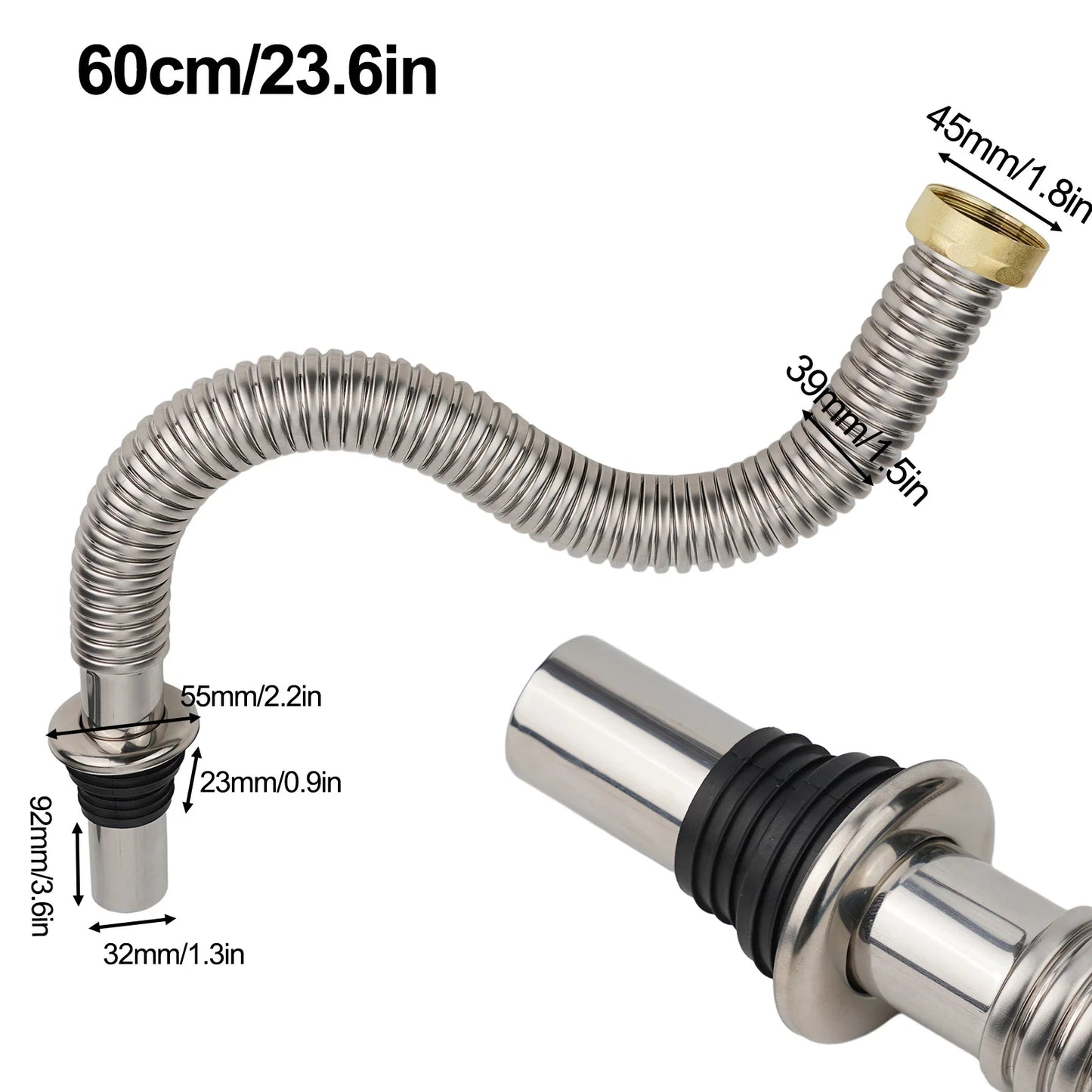 40/60cm Stainless Steel Bathroom Kitchen Sink Siphon Waste Drain Flexible Pipe Hose Home Retractable Drainage Tube