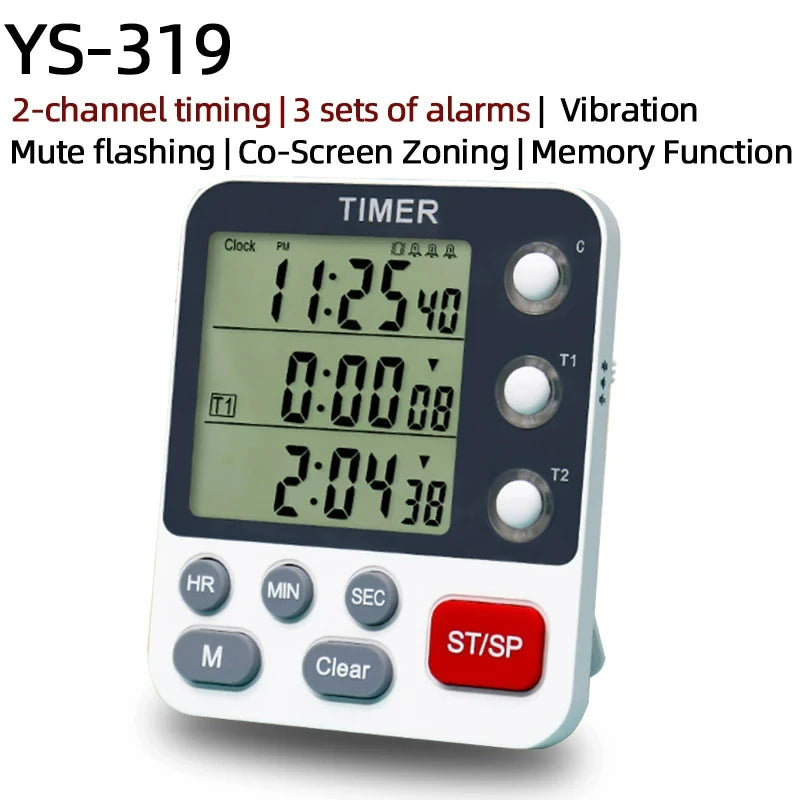 Digital Kitchen Timer 3 Channels Count UP/Down Timer 3 Levels Volume Alarm Clock LCD Display Mute Flashing Timer for Studying