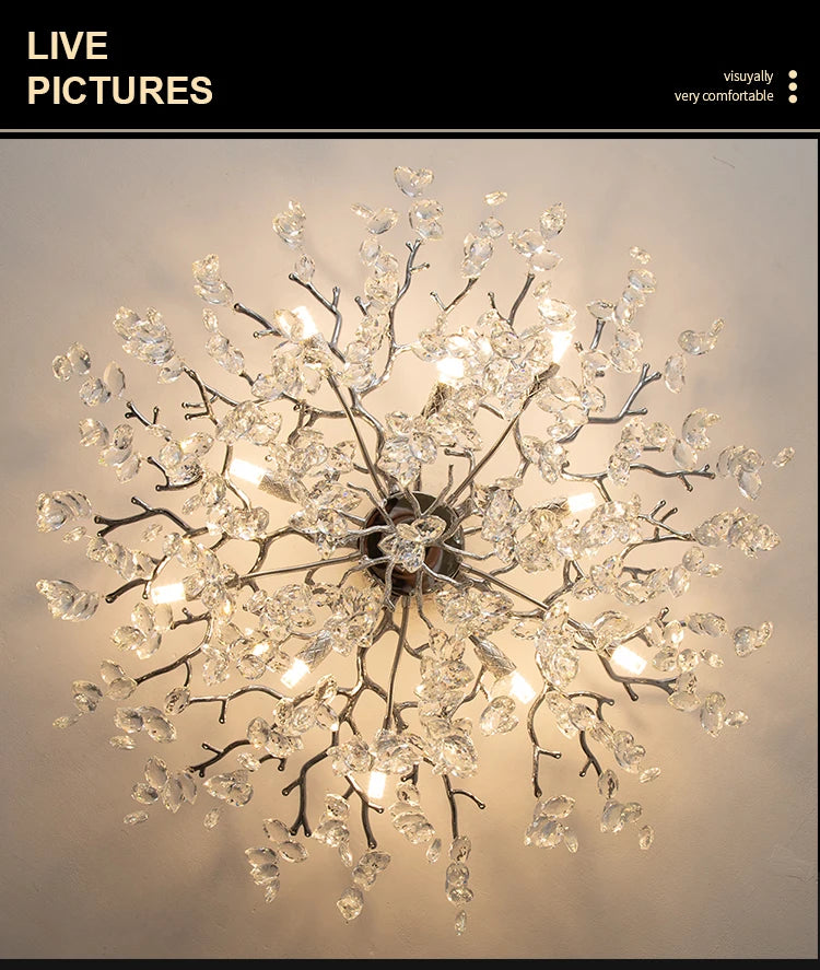 Round Chrome K9 Crystal Ceiling Chandelier For Bedroom Living Dining Room Kitchen Table Modern Crystal Branch Pendant Chandelier