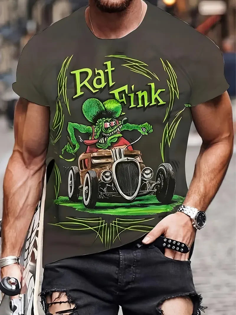 Funny Men's T-shirt Summer Outdoor Round Neck Short Sleeve Top Cartoon Print Street Loose T-shirt Men's Oversized Clothing
