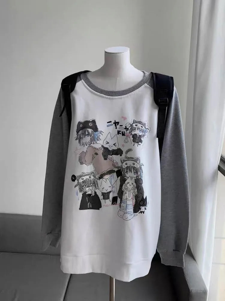 Cotton Cat Print Hoodies Women Streetwear Chic Long Sleeve Sweatshirts Casual Korean Oversized Hoodie Y2k Tops 2025 Ropa Mujer