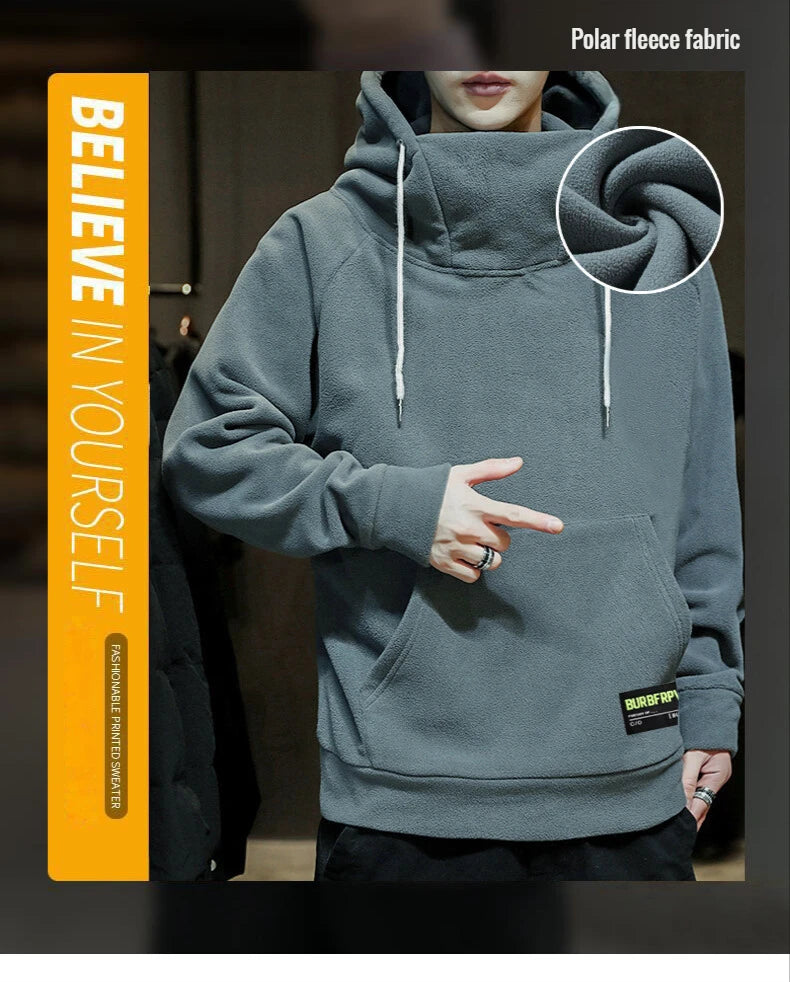2024 Men's Thick Polar Fleece Sweatshirt Paired Couple Y2k Streetwear Autumn Winter Hood Sports Black Windproof Oversized Hoodie