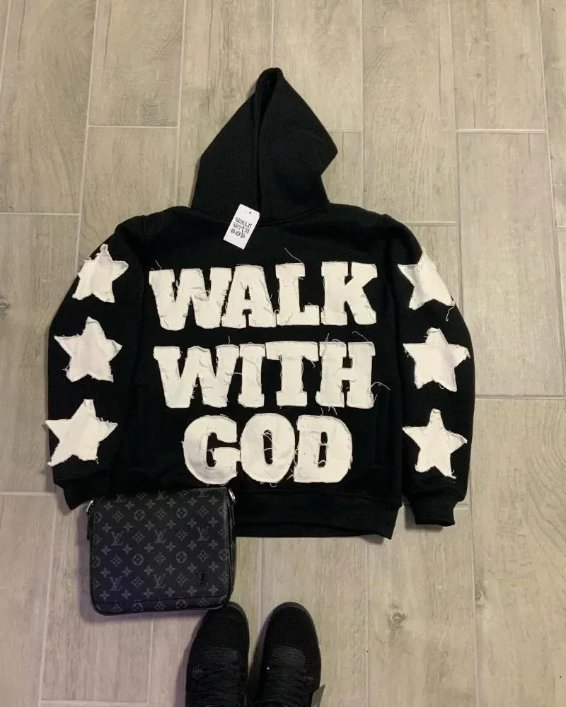 Y2K new Harajuku fashion star patch embroidery oversized hoodie women's Gothic hip-hop loose casual sports hoodie street wear