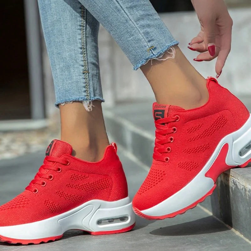 Women Sport Shoes Air Cushion Running Sneaker Comfortable Mesh Shoes Lace Up Breathable White Walking Shoes