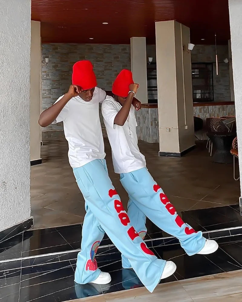 2025 Gothic Letter Embroidered Casual Trousers Men Y2k American Fashion Brand Oversized Harajuku Hip-hop Rock Wide-leg Pants Men