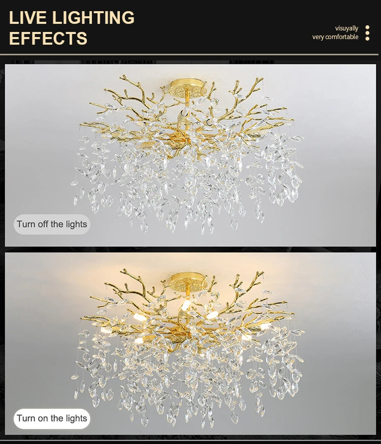 Round Chrome K9 Crystal Ceiling Chandelier For Bedroom Living Dining Room Kitchen Table Modern Crystal Branch Pendant Chandelier