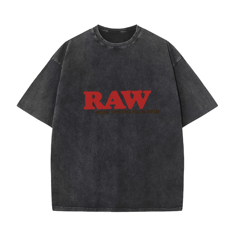 Summer New Men's T Shirts Oversized Loose Clothes Retro Short Sleeves Fashion American Raw Letters Print Crew Neck T Shirts