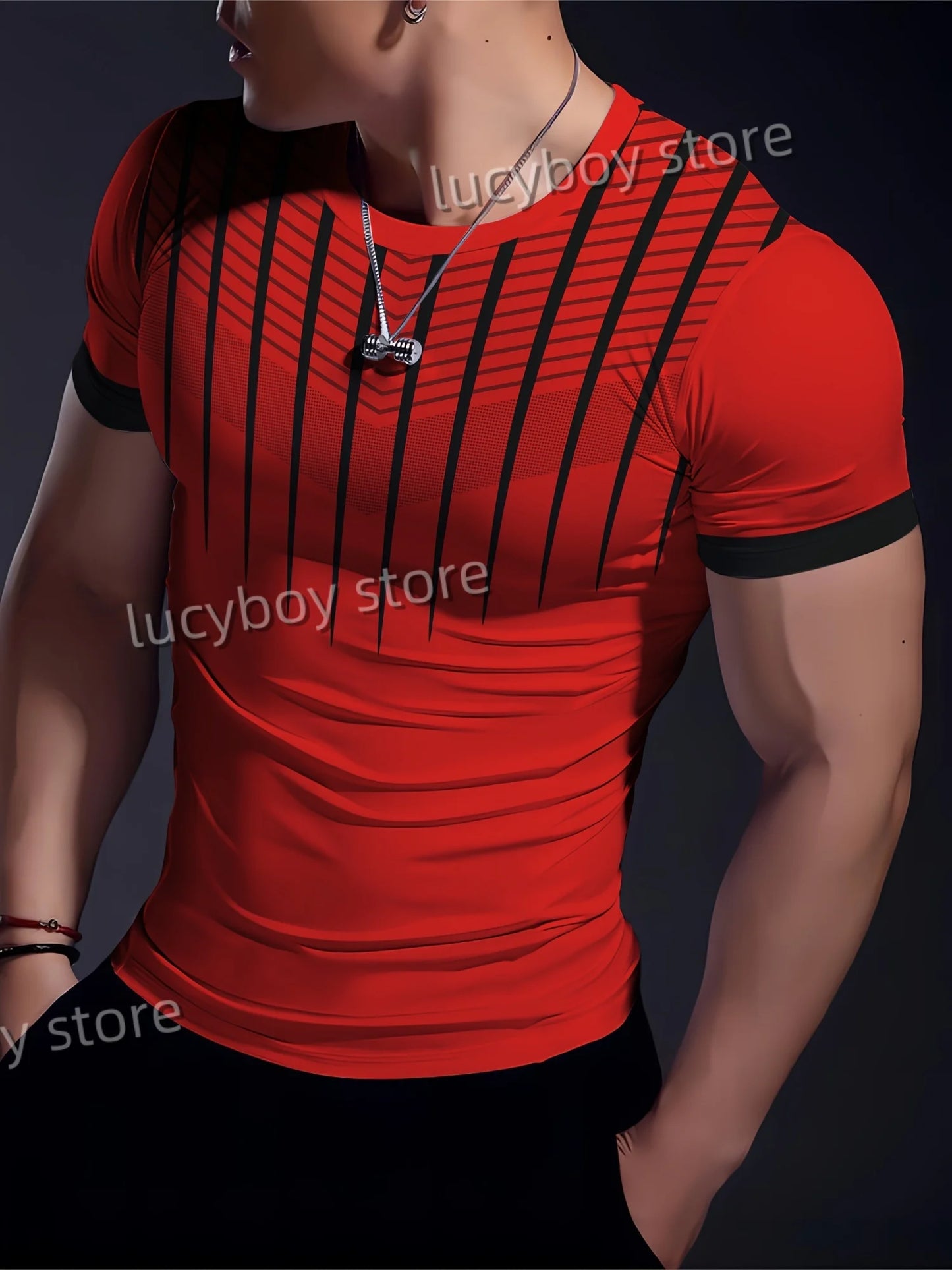 Mens Sports Stripe T Shirt Muscle Training Tees Short Sleeve Tees Quick Drying Running Sportwear Men Oversized Tops Men Clothing