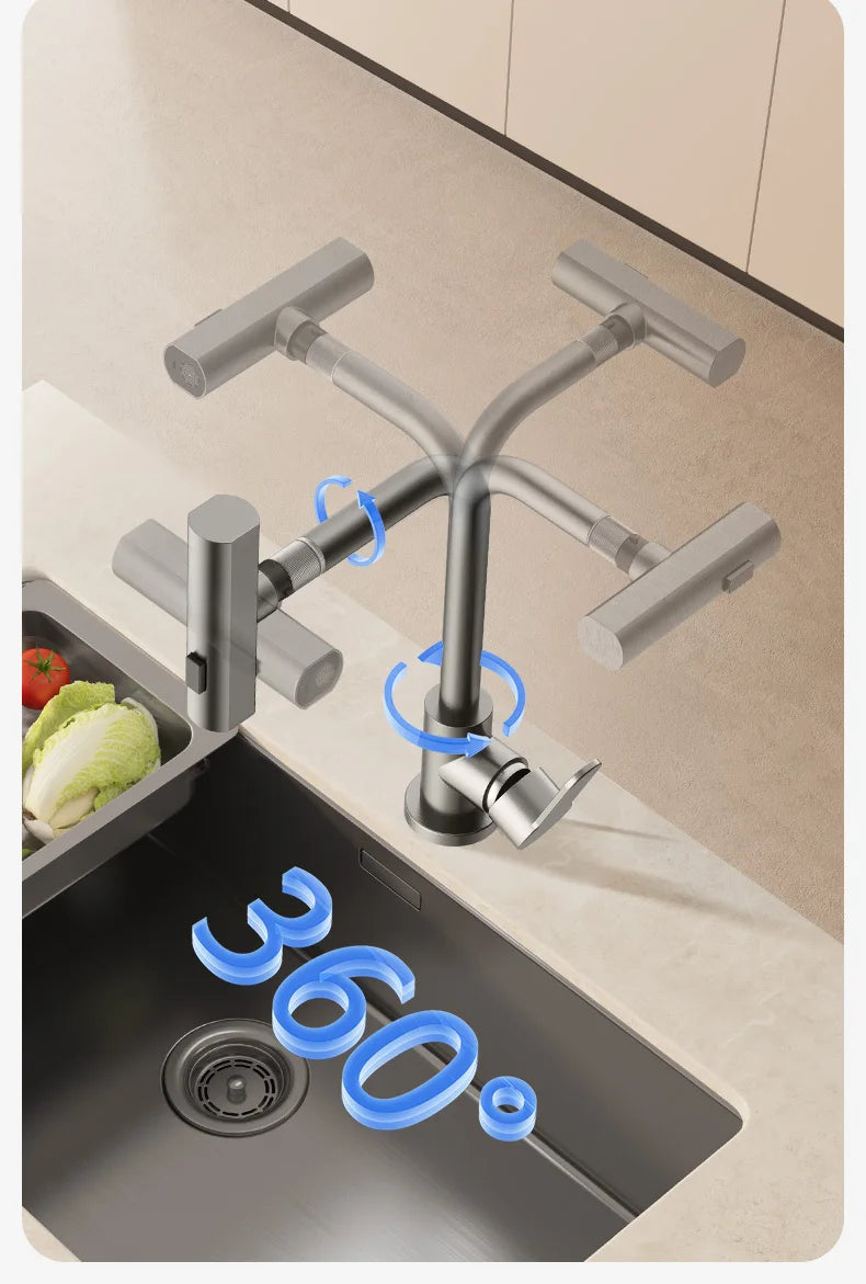 Gray Kitchen Faucets Pull Out Rotation Waterfall Stream Sprayer Head Hot -Cold Water Faucet Wash Basin Rotation Water Tap