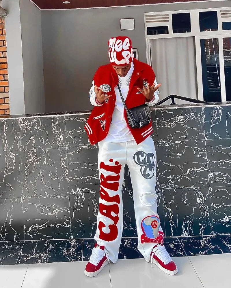 2025 Gothic Letter Embroidered Casual Trousers Men Y2k American Fashion Brand Oversized Harajuku Hip-hop Rock Wide-leg Pants Men