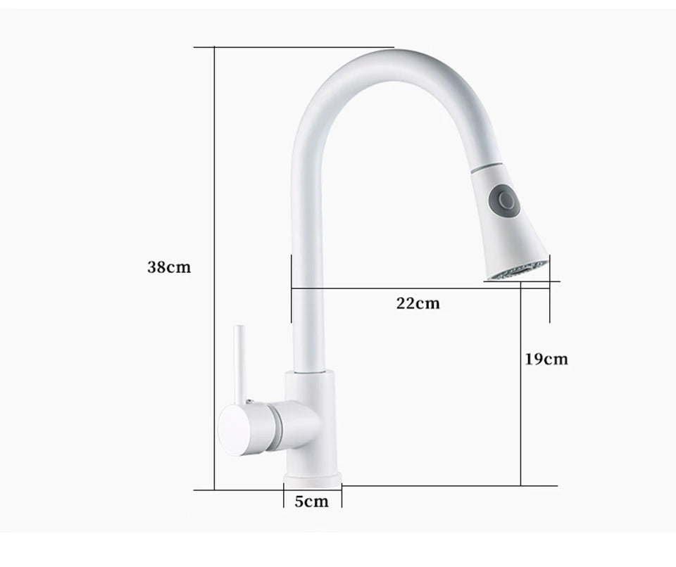Black/Matte White Kitchen Faucet Single Hole Pull Out Stream Sprayer Head Sink Mixer Tap Deck Mounted Cold Hot Water Chrome Tap