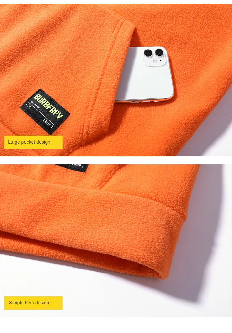 2024 Men's Thick Polar Fleece Sweatshirt Paired Couple Y2k Streetwear Autumn Winter Hood Sports Black Windproof Oversized Hoodie