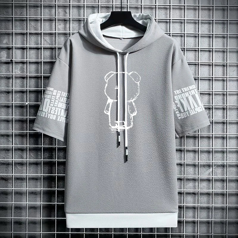 T Shirt for Men Clothing Streetwear Oversized Hoodies Korea 반팔티 Casual Hat T-shirt Print Graphic Tshirt Anime Sports Gym Hoodie