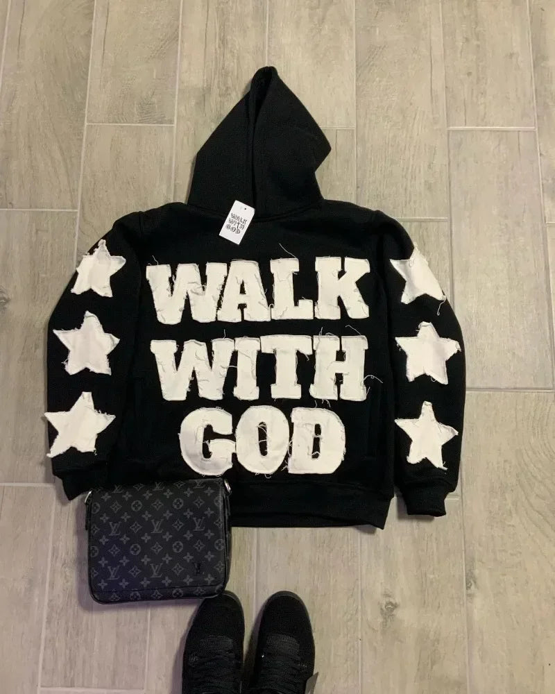 Y2K new Harajuku fashion star patch embroidery oversized hoodie women's Gothic hip-hop loose casual sports hoodie street wear