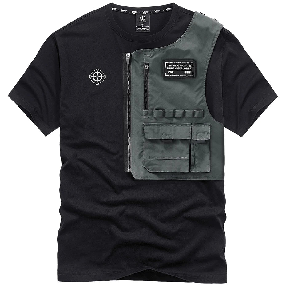 Mens Fashion Techwear T Shirt Hi Street Mechanical Tactical Tshirts Oversized Harajuku Hip Hop Streetwear Cargo Tops Tees