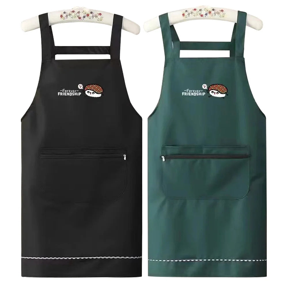 Waterproof Oilproof Apron Home Kitchen Apron with Zipper Large Pocket Fashion Abrasion Resistant Workwear for Women and Men